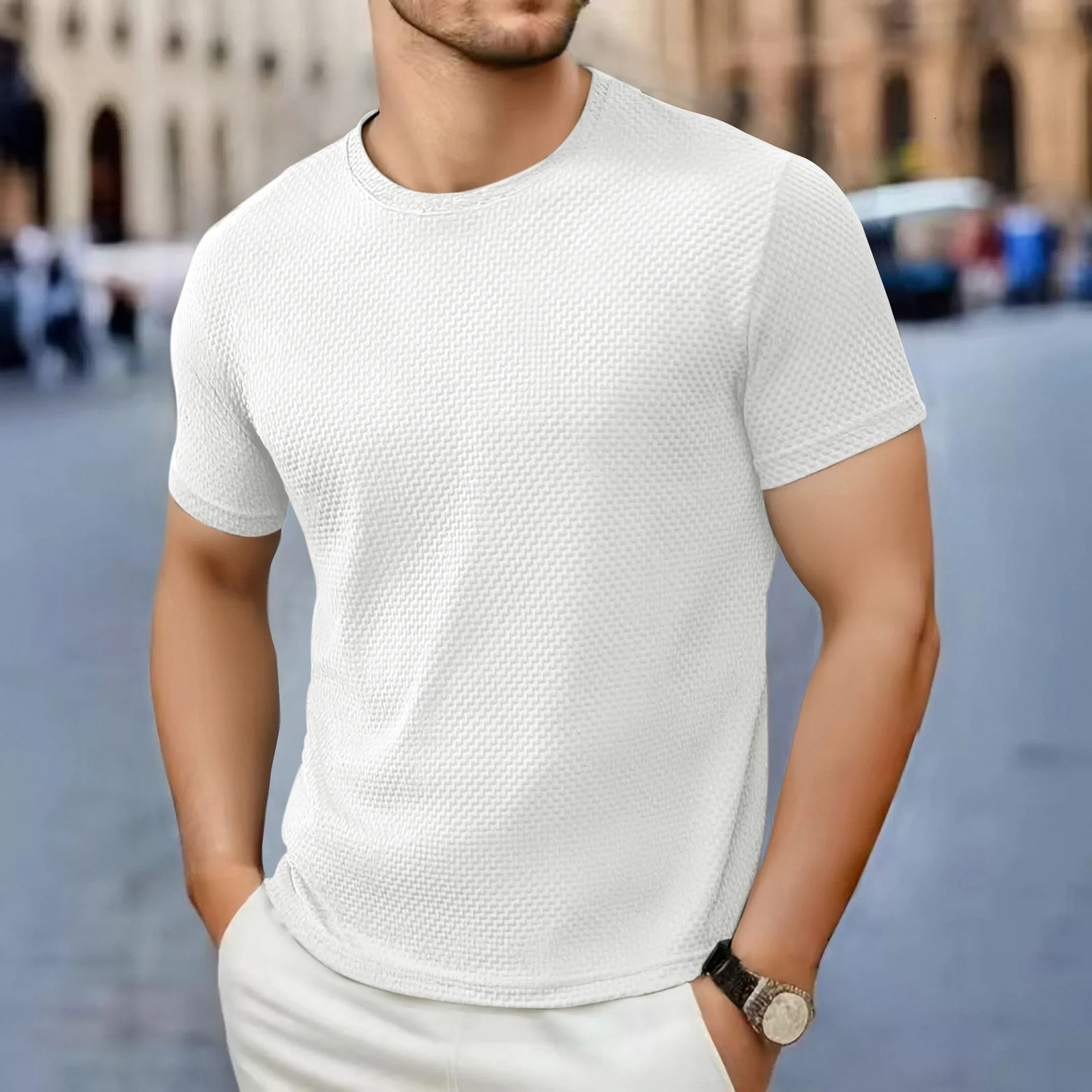 Mens Casual Short Sleeve Tshirt Bone Flower Solid Color Oneck Fashion Breathable Comfortable Summer Versatile Top 260302