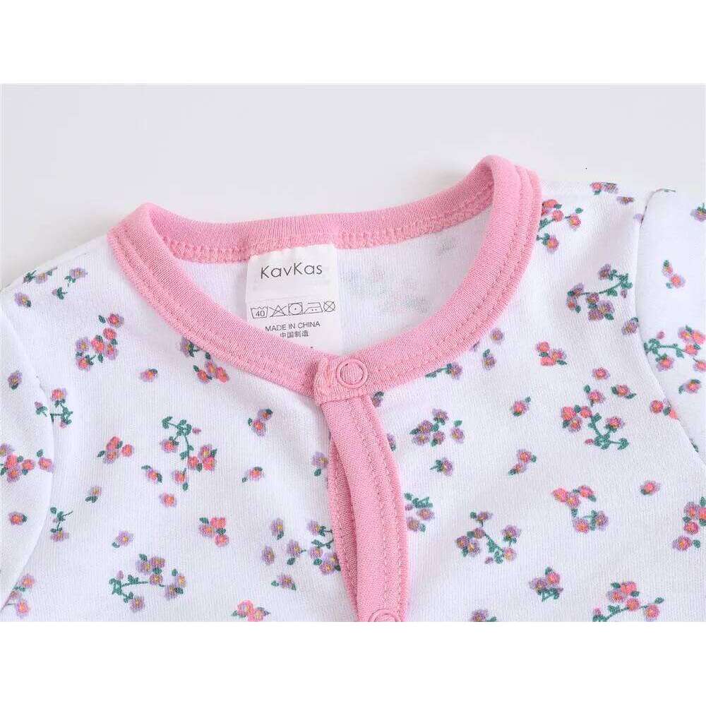 Kavkas Newborn Baby Girls Rompers 100% Cotton Long Sleeve 0-12 Months Cartoon Print Flower baby Clothing Z260306