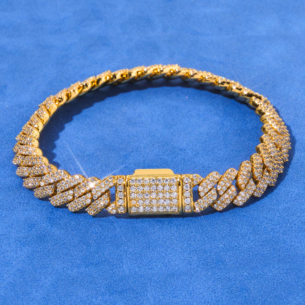 European and American hip-hop cross-border 8mm s925 silver double-row moissanite men's bracelet, high-quality light luxury Cuban chain, customiza
