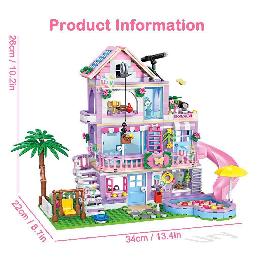 Friends City House Summer Holiday Slide Pool Villa Apartment MOC Building Blocks Set Figure DIY Toys for Kid Girl Christmas Gift Z260305