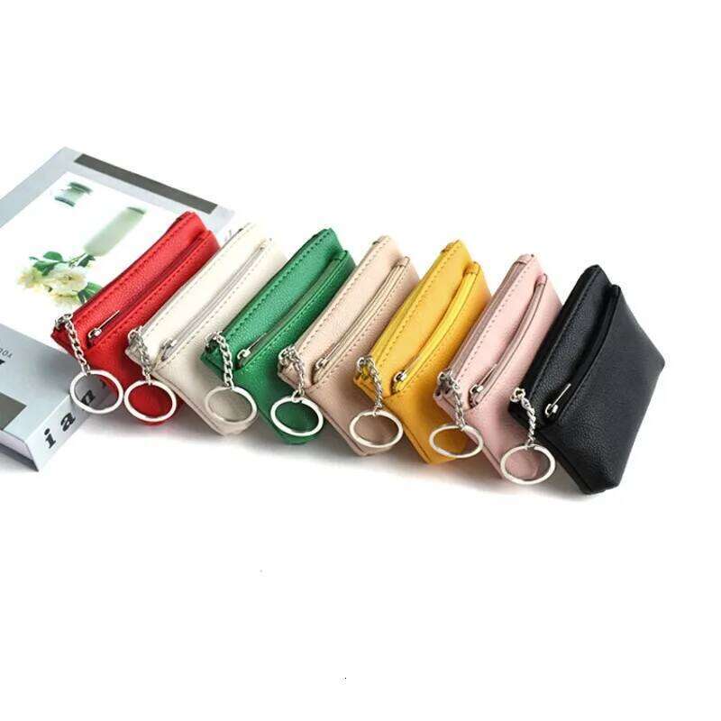 Mini PU Leather Coin Purse, Multifunctional Zipper Keychain Wallet, Fashion Card Holder for Women C260304