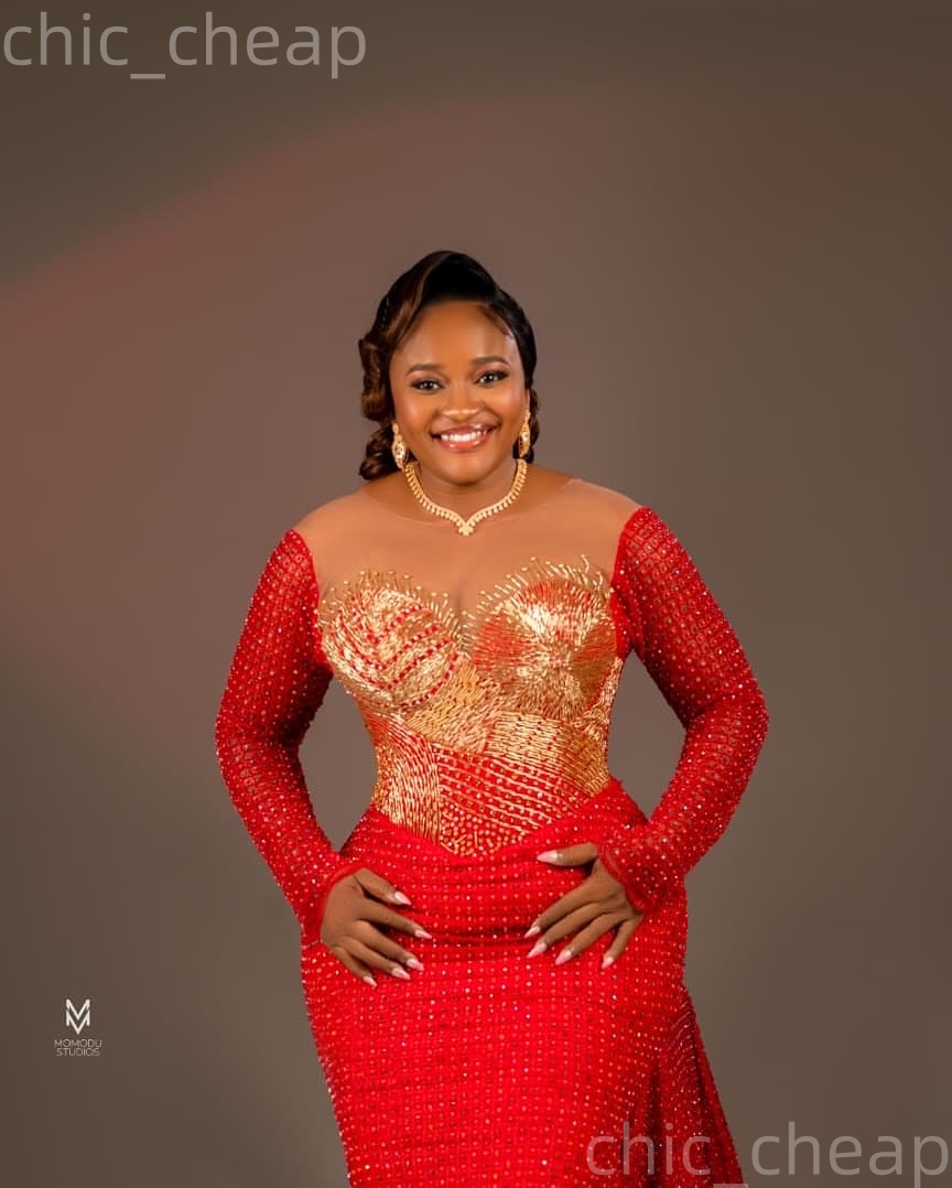 Aso Ebi Red Prom Dress 2026 Mermaid Prom Dress Beaded Crystals Sheer Neck Evening Dresses For Black Women Birthday Party Formal Receiption Gowns Dress