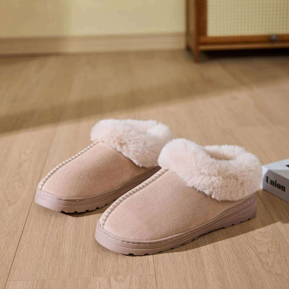 Litfun Winter Fluffy Slippers Warm Plush Indoor Home Flat Slides Outdoor Antiskid Faux Fur Collar Fuzzy Men Cotton Shoes