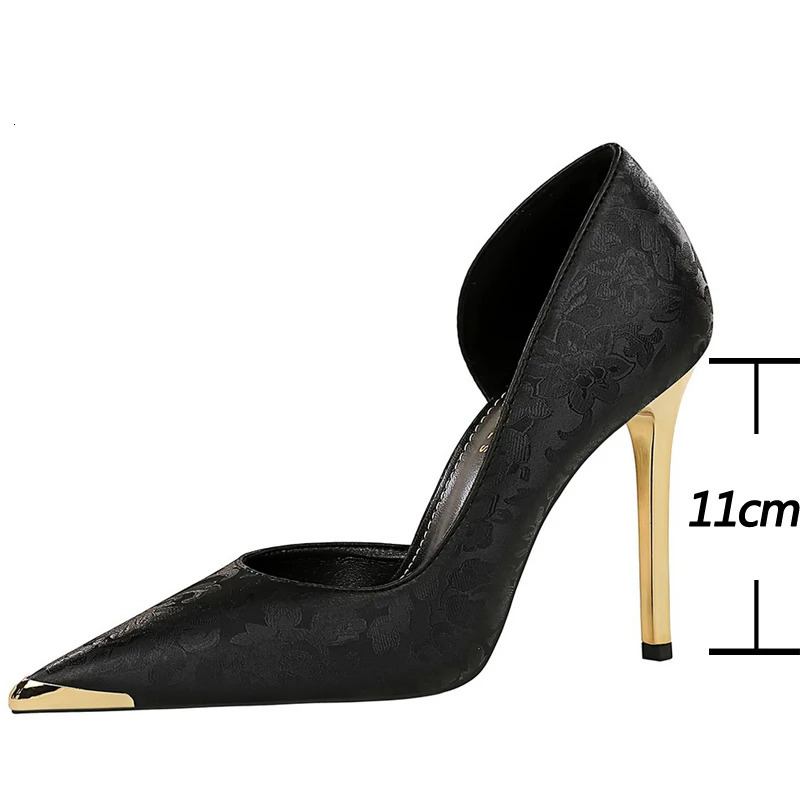 BIGTREE Shoes Women 11 Cm Heels Silks Satins Woman Pumps Metal Pointed Toe High Heels Fashion Female Pumps Sexy Party Shoes 260306
