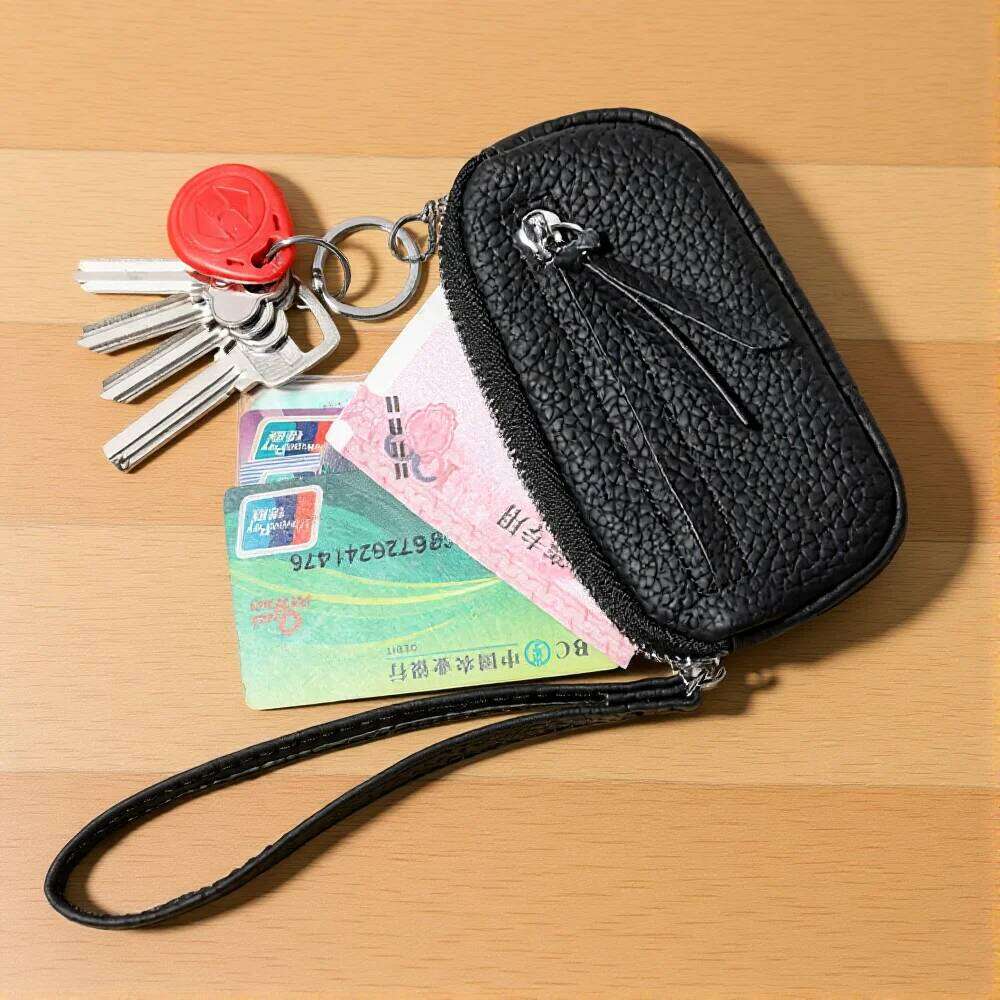 Mini Double Zipper Leather Wallet Women'S Coin Purse Ring Storage Bag Urban Simple Style Key Holders Organizer Pouch C260304