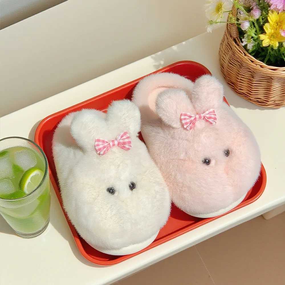 Women Indoor Cotton Slippers Cute Cartoon Rabbit Winter House Shoes Woman Home Floor Fluffy Slides Warm Plush Anti-slip Footwear S260305