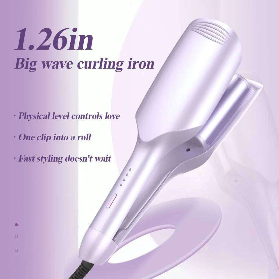 Anti scald design curling iron 32mm/1.26-inch water ripple effect for large wave curls - easy styling hair stick with 4 temperat 26Y0306