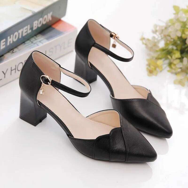 2026 Spring Summer Women's Block Heel Sandals Fashion Closed Toe Ankle Strap Pumps | Versatile Party Evening High Heels