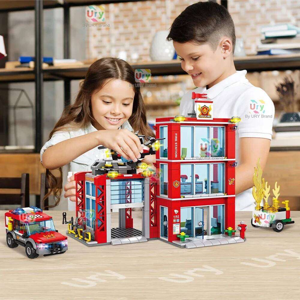 City Fire Station Ladder Truck Helicopter Car Rescue Boat Firefighter Figure Aircraft Model Moc Building Blocks Toy for Boy Gift Z260306