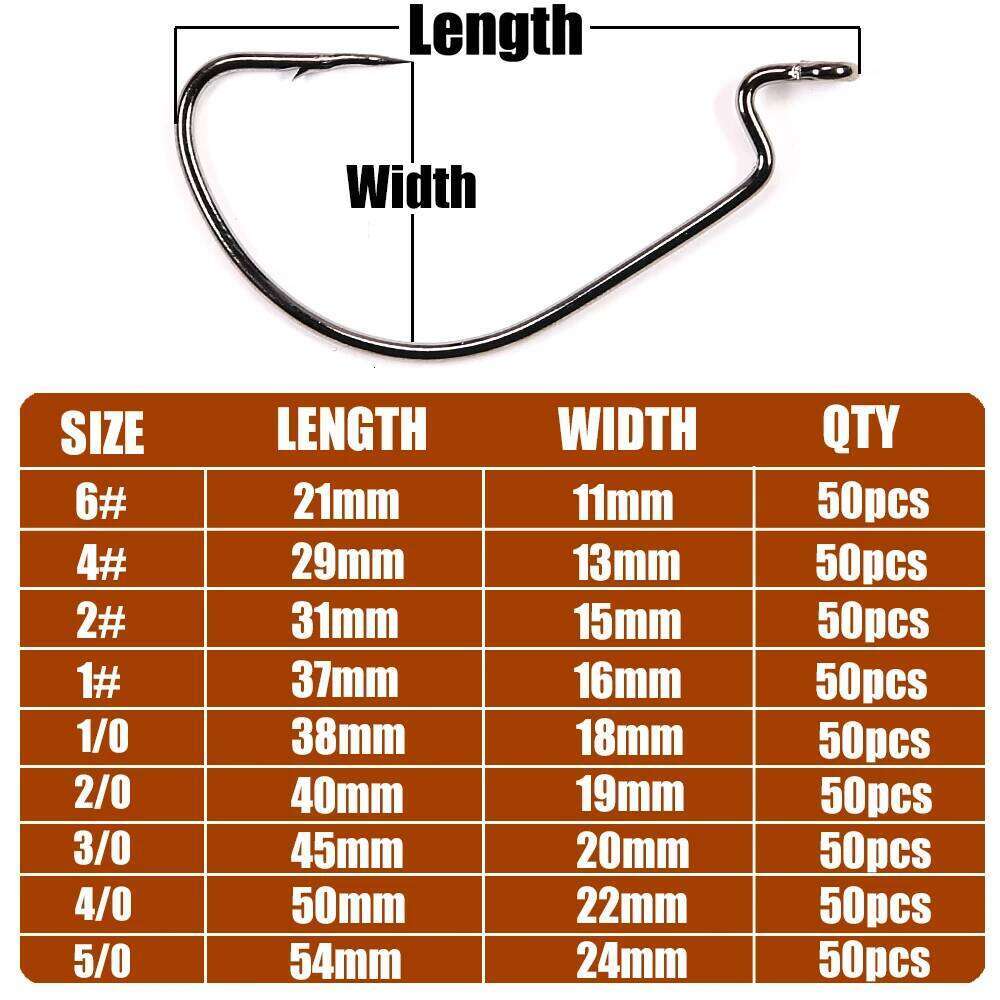 B&U 50pcs/lot Soft Worm Offset Hooks High Carbon Steel Wide Super Lock Fishhooks Lure Softjerk 8#-5/0 Fishing Tackle S260305