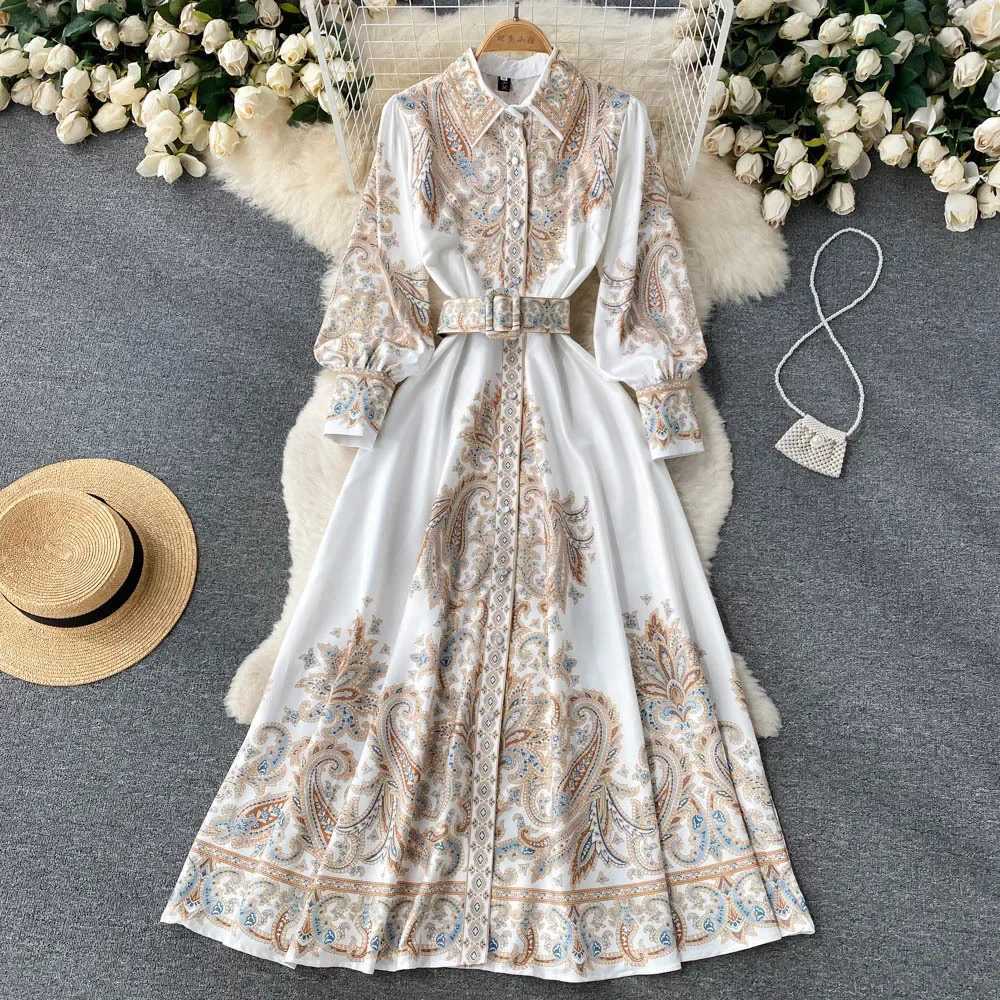 WEIN Vintage Dress Women Retro Printing Dress Floral Long Sleeve Midi A Line Elegant Spring Vestidos Clothing X260306