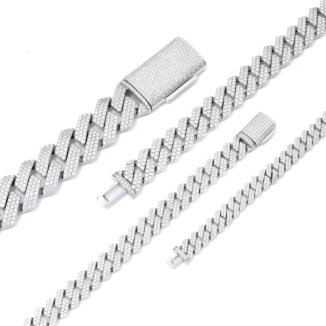 Hip Hop 925 Silver Cuban Link Chain White Gold Plated High Quality Iced Out D/VVS Gra Certified Moissanite Bracelet for Jewelry