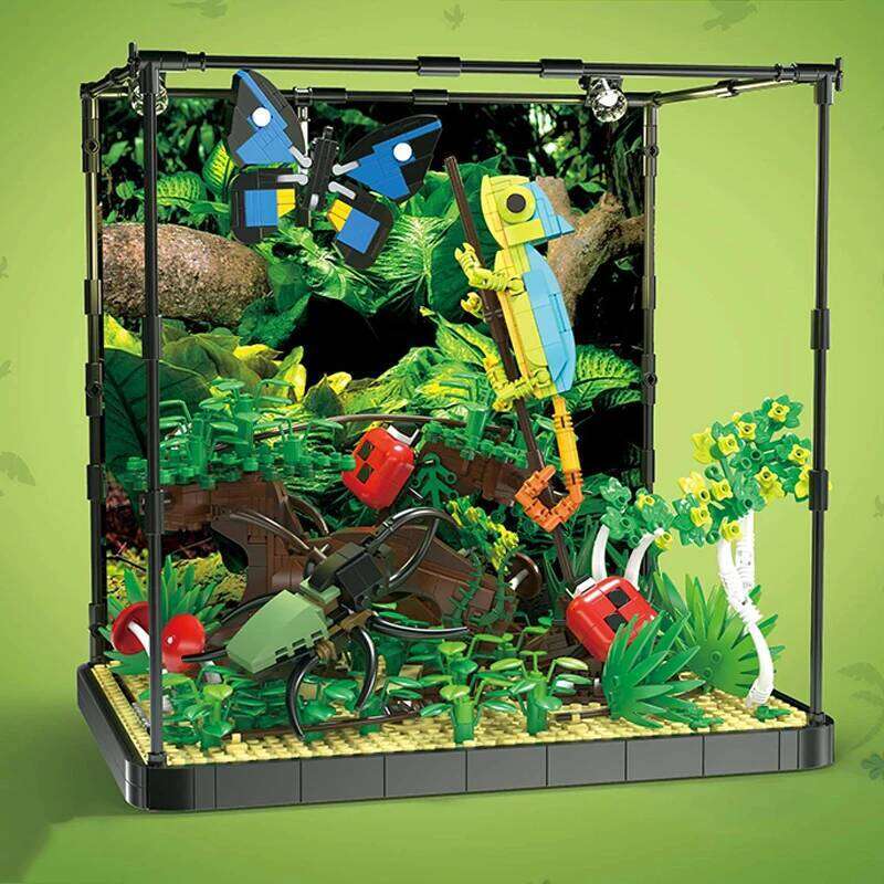1358PCS Creative Tropical Rainforest Model MOC Chameleon Butterfly Building Blocks with Lighting Desktop decor Toys Kid Gifts Z260306