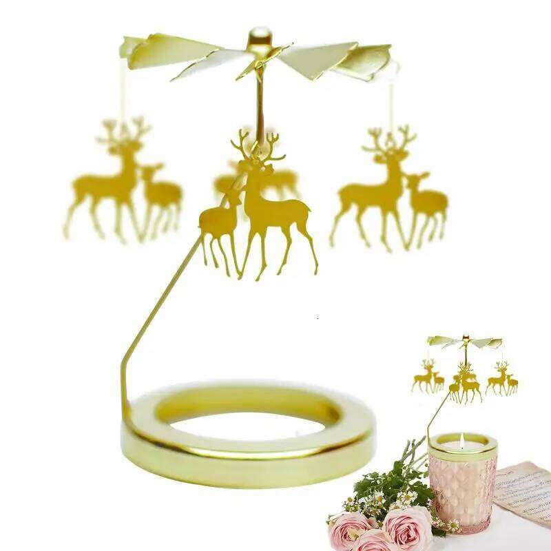 Gold Candlesticks Romantic Rotation Spinning Carrousel Tea Light Candle Holder Household Dinner Wedding Bar Party Ornaments XJ260305