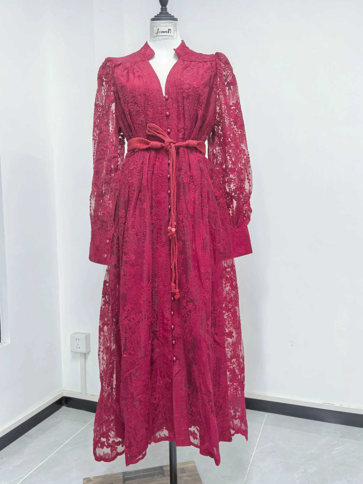 Luxury Embroidery Formal Dresses Women Summer Autumn Lantern Long Sleeve Lace Vestidos Pearl Prom Evening Birthday Dress Party X260306