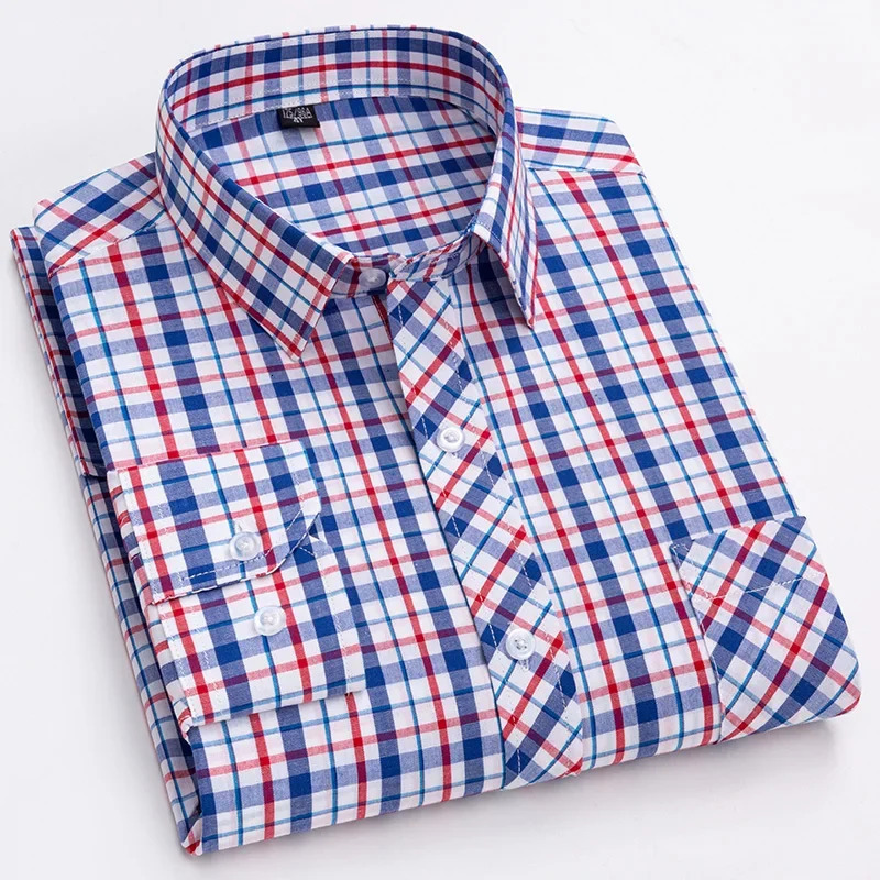 in shirt 100cotton long-sleeve shirts for men thin slim fit formal plain shirt plaid tops office elegants clothes 260227