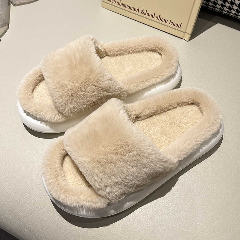 Thick Sole Furry Slippers for Women Outdoor Wear Autumn Winter Trendy Ins Style Internet Celebrity 2024 New Soft Furry Half Cotton Slippers Spring Sum