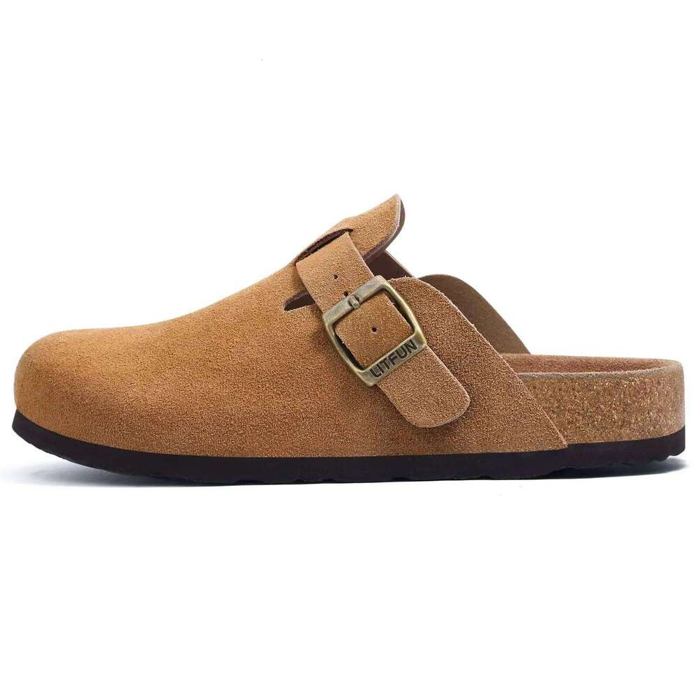 Litfun Fashion Men's Suede Slippers Soft Footbed Leather Mules Summer Cork Sole Sandals With Arch Support Classic Clogs