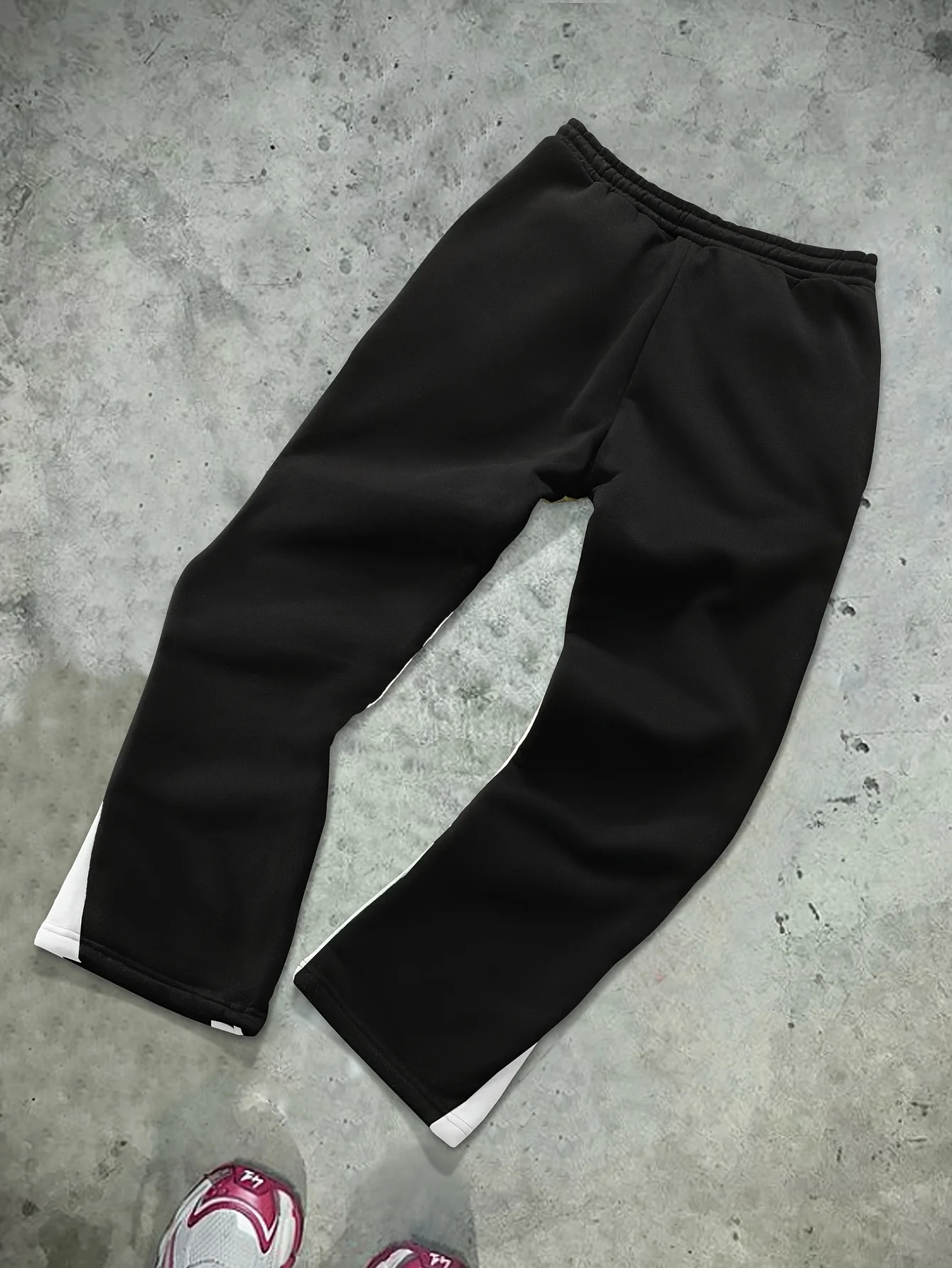 Mens Trendy American Street - style Black - White Color - Block Long Trousers with LA Letter Print Micro - Flared 260303