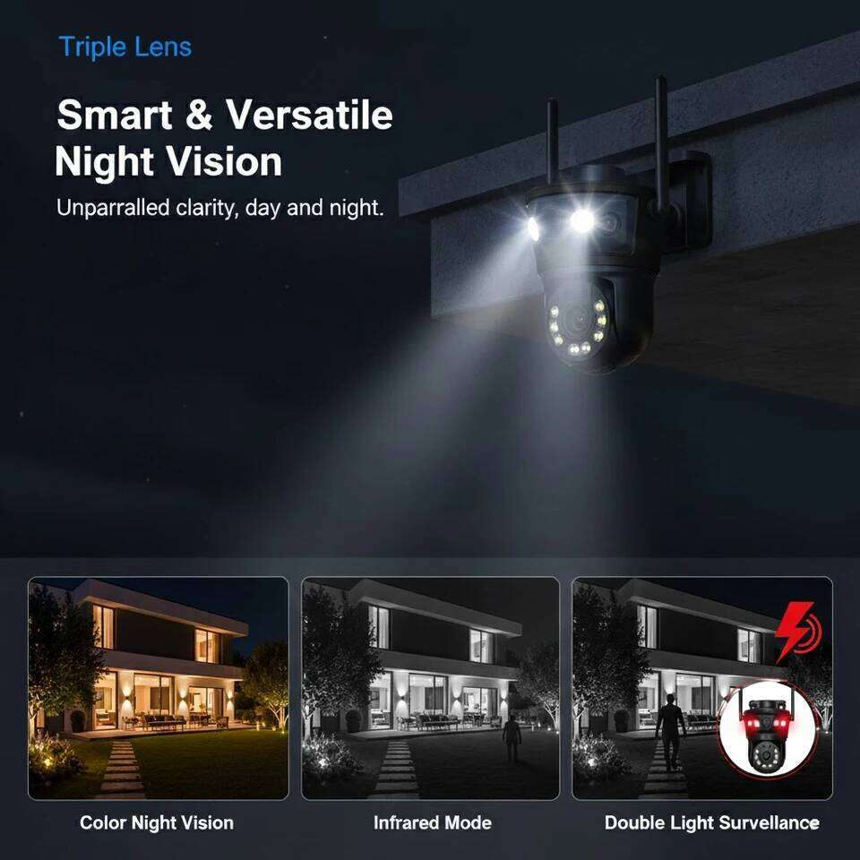6K 12MP WIFI PTZ IP Three Lens Outdoor Waterporof Auto Tracking Wireless CCTV Security Surveillance Camera Two-Way Audio 26W0306