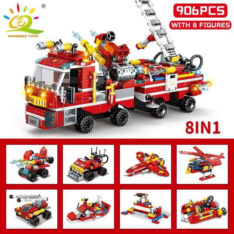 HUIQIBAO Fire Truck Model Building Blocks Firefighting Set Fireman Figures Bricks City Construction Toy for Children Gift Z260306