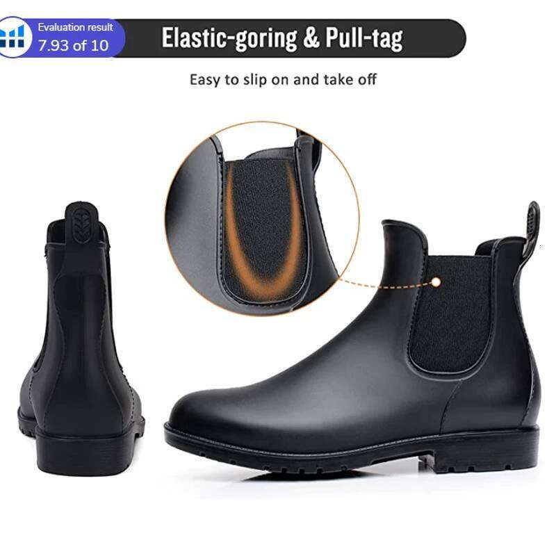 Litfun Women Chelsea Rain Shiny Ankle Waterproof Upper Toe Elastic Band Low Sole Fashion Non-slip Comfortable Boots