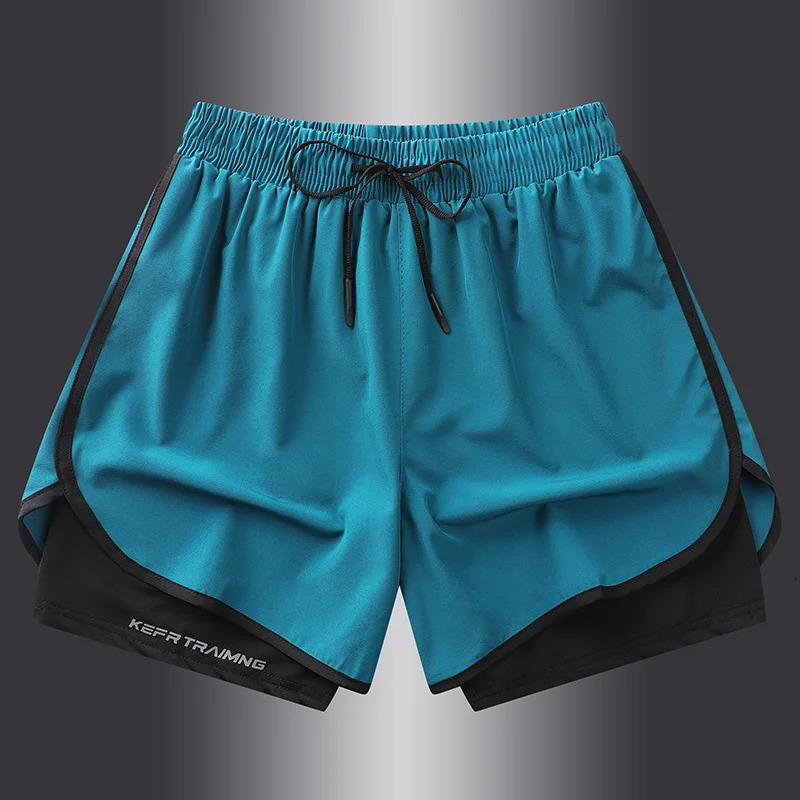 two pieces of summer sports shorts mens and womens quick drying three point running training itness lining American b 260306