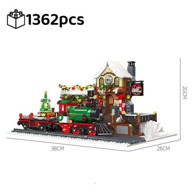 1362pcs Christmas Train Platform Building Blocks Set Winter Railway Station Model with Light Street View Kids Assembly Toy Gift Z260305