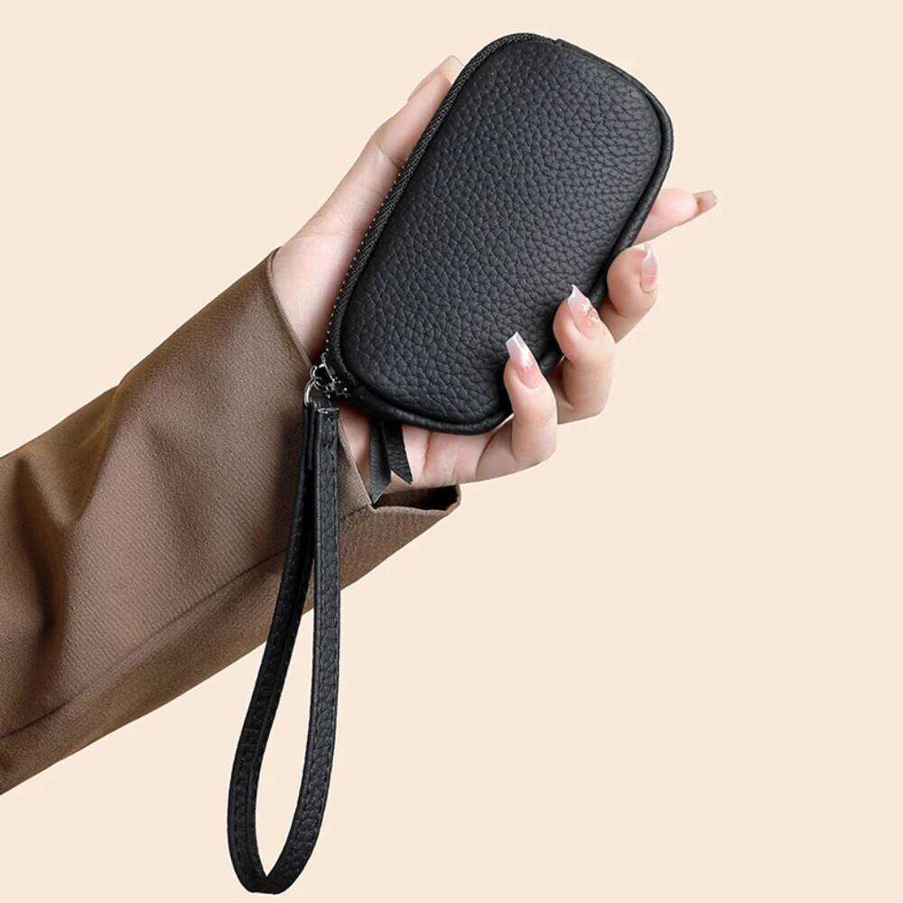 Mini Double Zipper Leather Wallet Women'S Coin Purse Ring Storage Bag Urban Simple Style Key Holders Organizer Pouch C260304