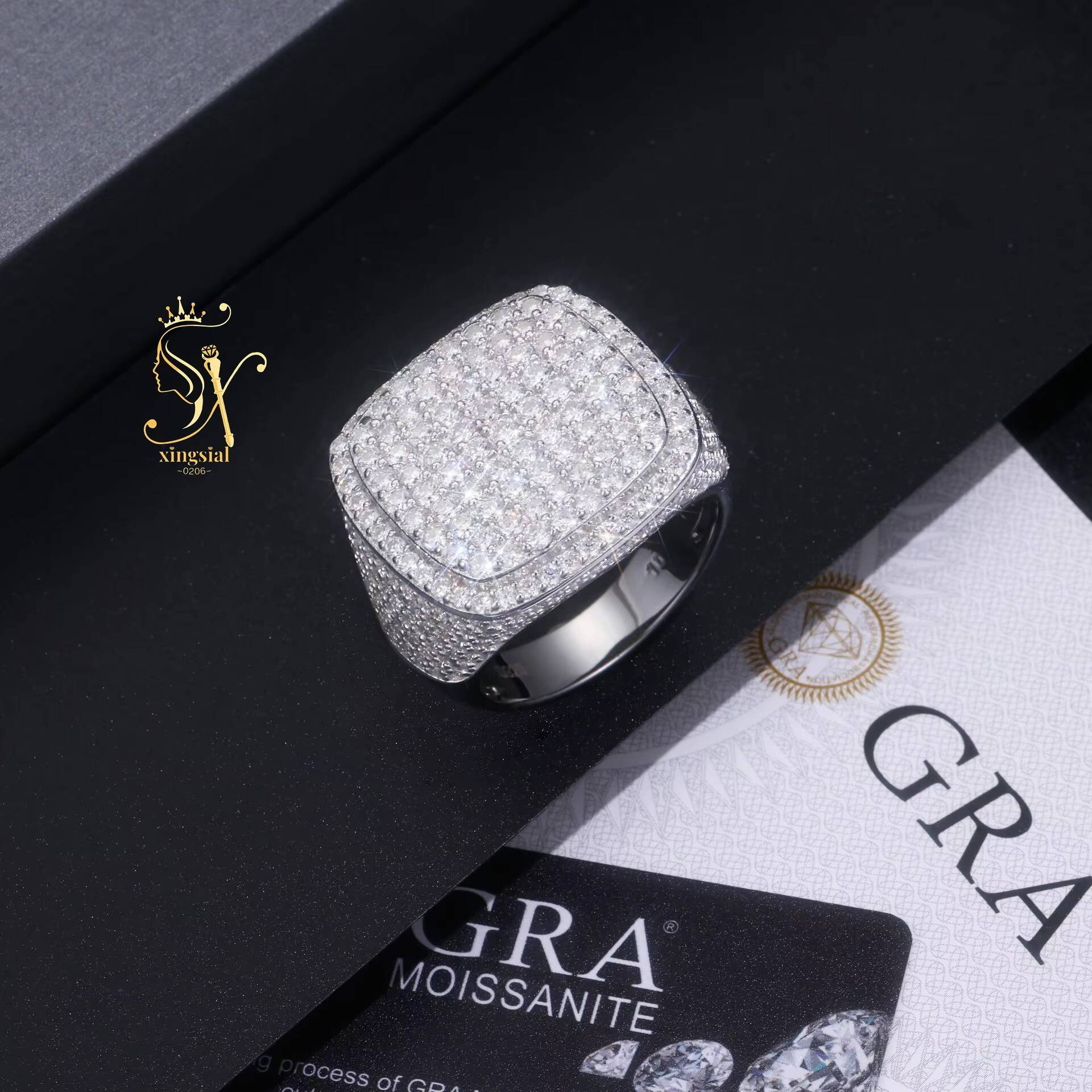 New Arrival Hip Hop Style Jewelry for Men 925 Sterling Silver VVS D Color Iced Out Diamond Cluster Ring Moissanite Luxury Ring