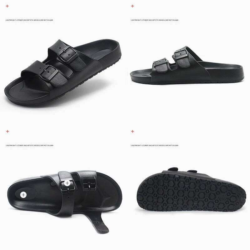 Litfun Women Summer Fashion Slippers 2025 New Outdoor Non-slip Beach Sandals With Double Buckle Indoor Casual Flat House Slides