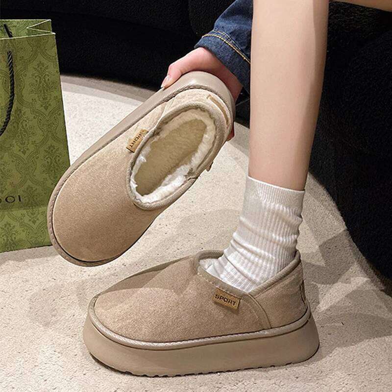 Litfun Winter Plush Lining Slippers New Leisure Fur Warm Cozy Cotton Slides Platform Soft Sole Women's Snow Boots