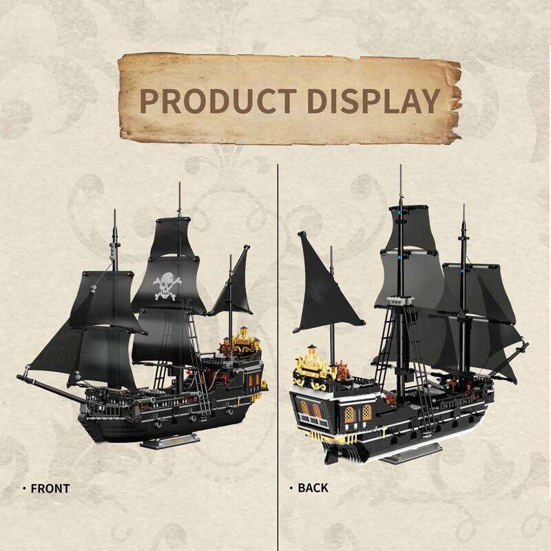 Black Pirate Ship Building Blocks Skeleton Ghost Boat Assembly Micro Bricks Toys Model Desktop Ornaments Kids Holiday Gifts Z260305