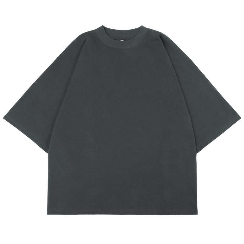 Men's fashion brand small collar heavy cotton t-shirt, American street style, loose fit, large size, boxy, and wide, men's short sleeve