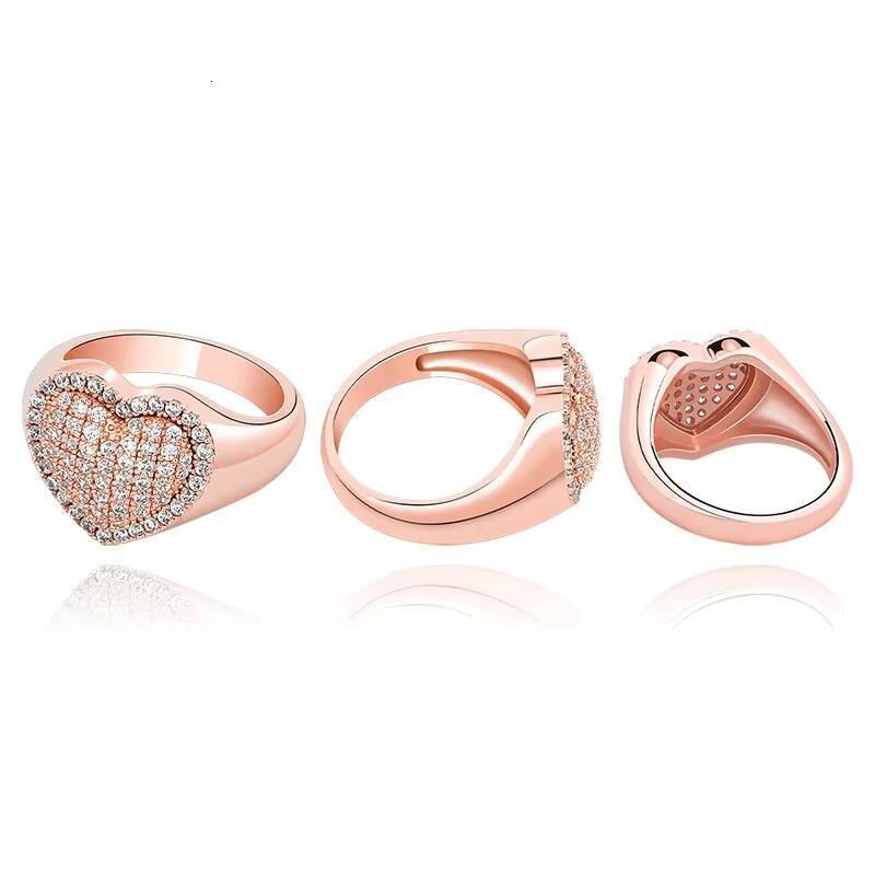 Hip Hop Unisex Lab Diamond Jewelry Claw Setting Zircon Iced Love Heart Rings Men Women Fashionable Gift with Drop Shipping