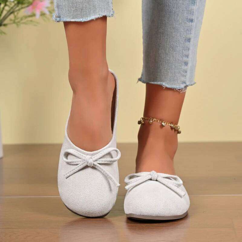 2026 new women's fashionable bow toe casual with soft soles comfortable and wear-resistant flat shoes