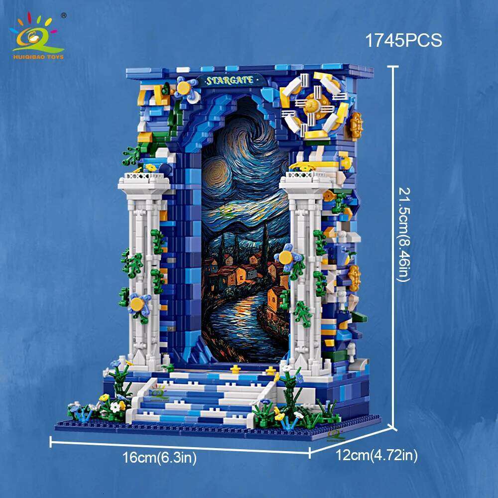 HUIQIBAO 1745pcs Wonderland Starry Sky Door Photo Frame Building Blocks Star Gate display stand micro mini birck Home Decoration Z260306