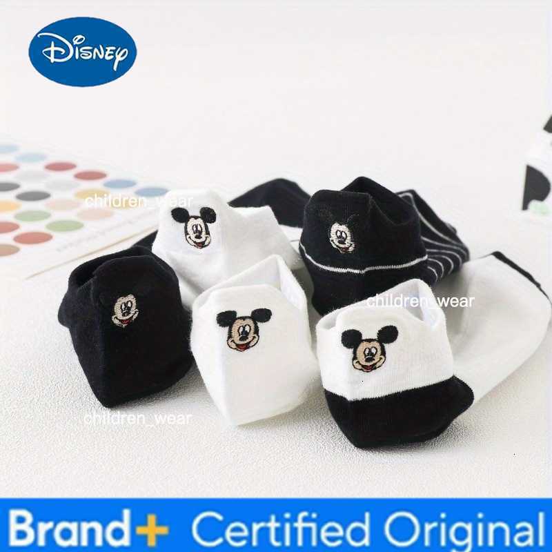 Disney 5 Pairs Kids Mickey Mouse Socks Classic Black White Soft Breathable Cartoon Socks for Boys Girls H260306