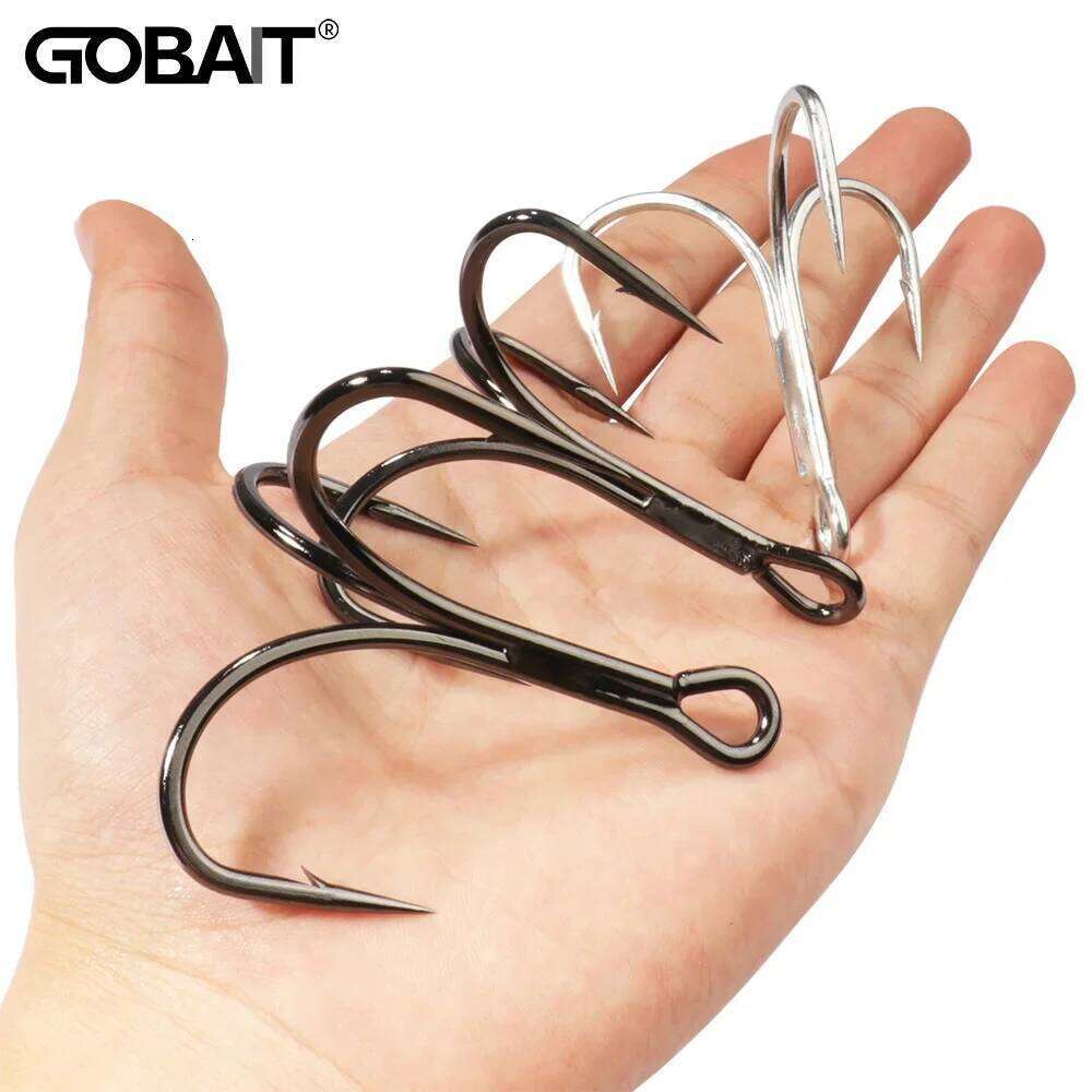 GOBAIT Large Treble Hooks 1#-10/0# Fishhook 4X Strong Barbed Carbon Steel Anchor Tackle Pesca Round Bend Angle for Big Fish Hook Y260305