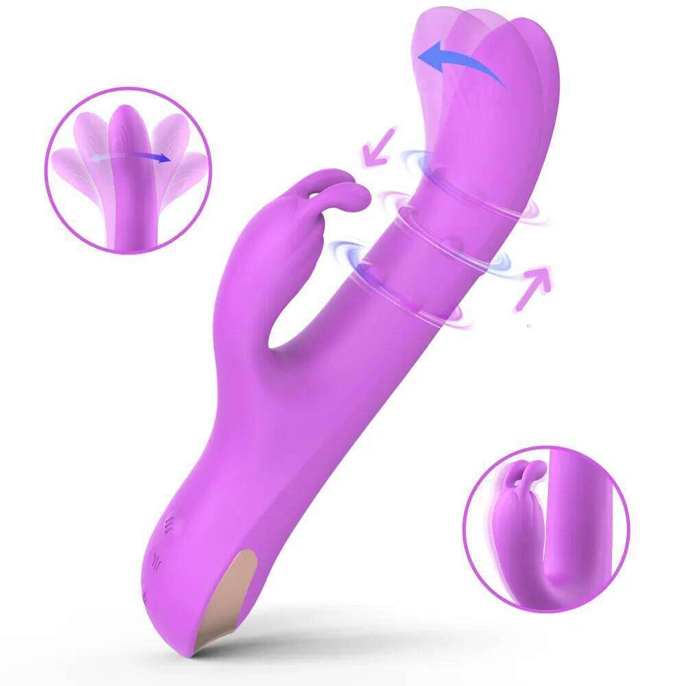 4-in-1 Powerful Thrusting Rabbit Vibrator with Rotating Ball G Spot Clitoral & Vaginal Stimulator Rechargeable Sex Toy for Women W260305