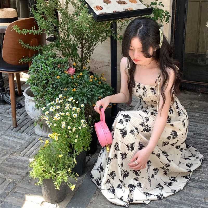 Sleeveless Dress Women Floral Printed Summer Holiday Loose Gentle Temper All-match Fashion Fairycore Daily Leisure Maxi Vestidos X260306
