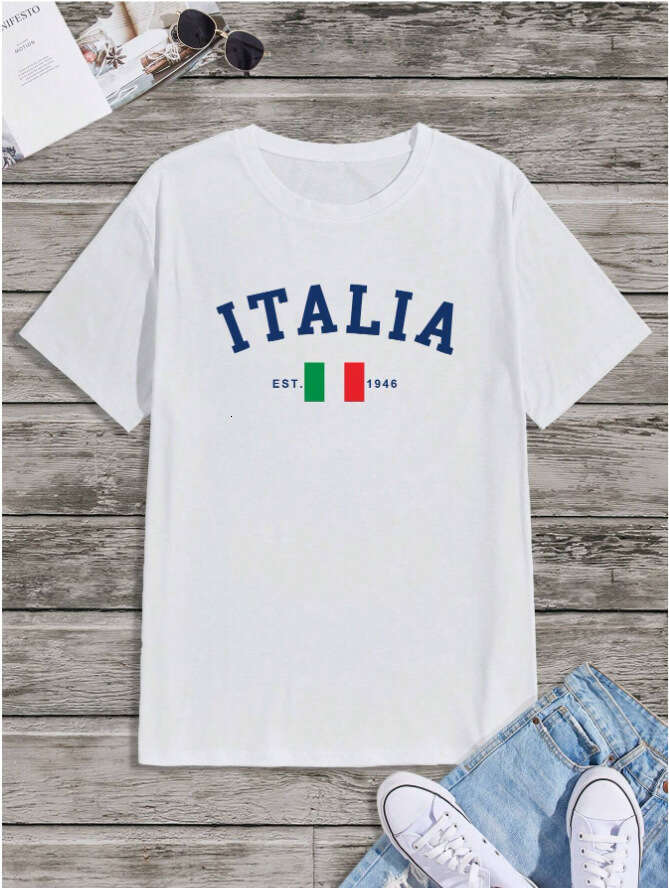 2025 New European and American Export Casual Versatile Fashionable Men's Italian Print Short Sleeve T-Shirt