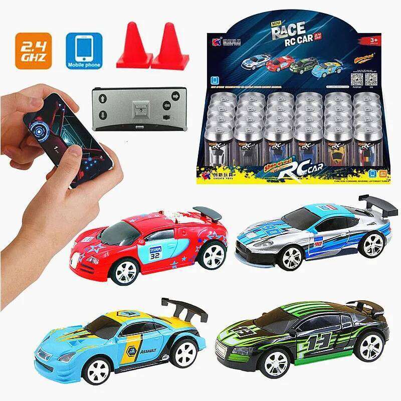 Multicolor Coke Can Mini Speed Sport RC Radio Remote Control Vehicle Micro Racing Car Toy Gift For Child-random indoor racer C260305