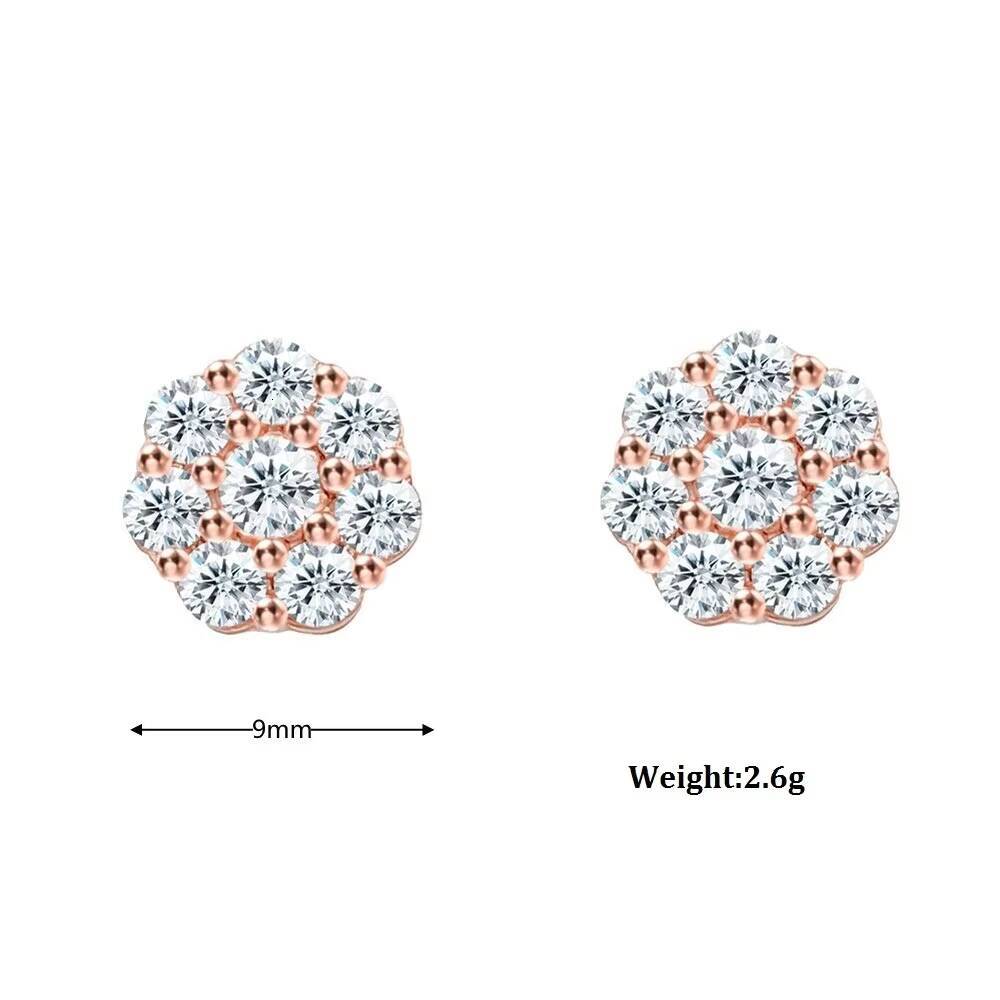 Cluster Flower Design Unisex 8mm-15mm Moissanite Earrings Men Hiphop 925 Sterling Silver Moissanite Stud Earrings Women