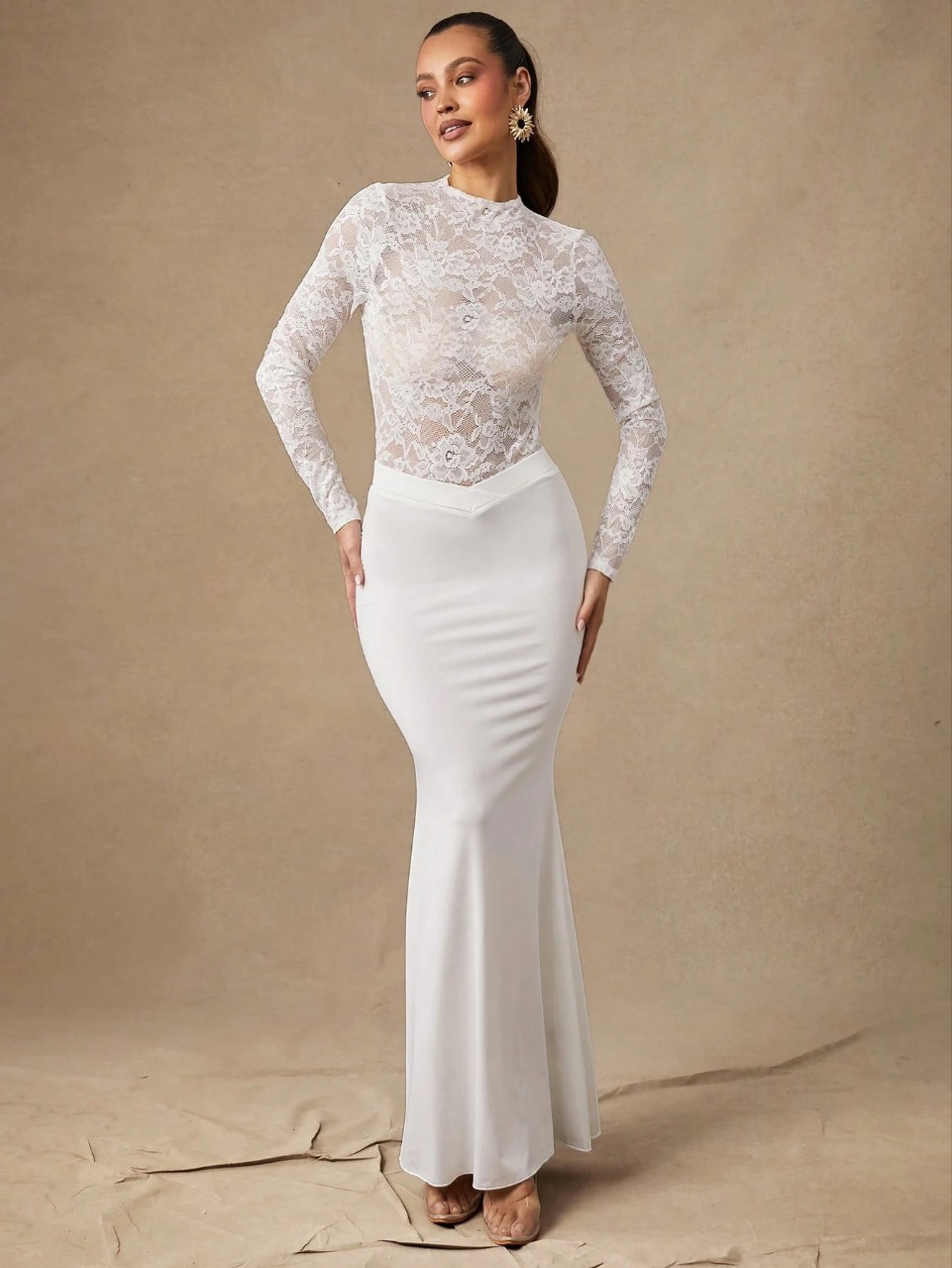 2026 Spring/Summer Women's One-Piece Bodysuit sexy New Lace Long Sleeve Slim Fit