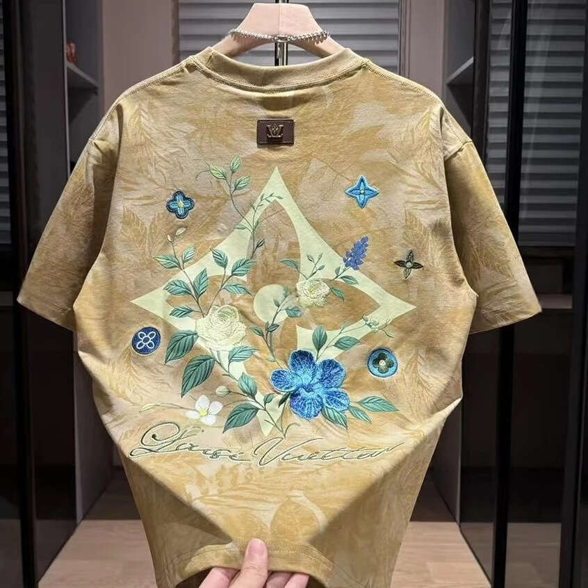 Summer New Trendy Brand Embroidery Painted Print Cool Fashion Men's Casual High Quality Short Sleeve