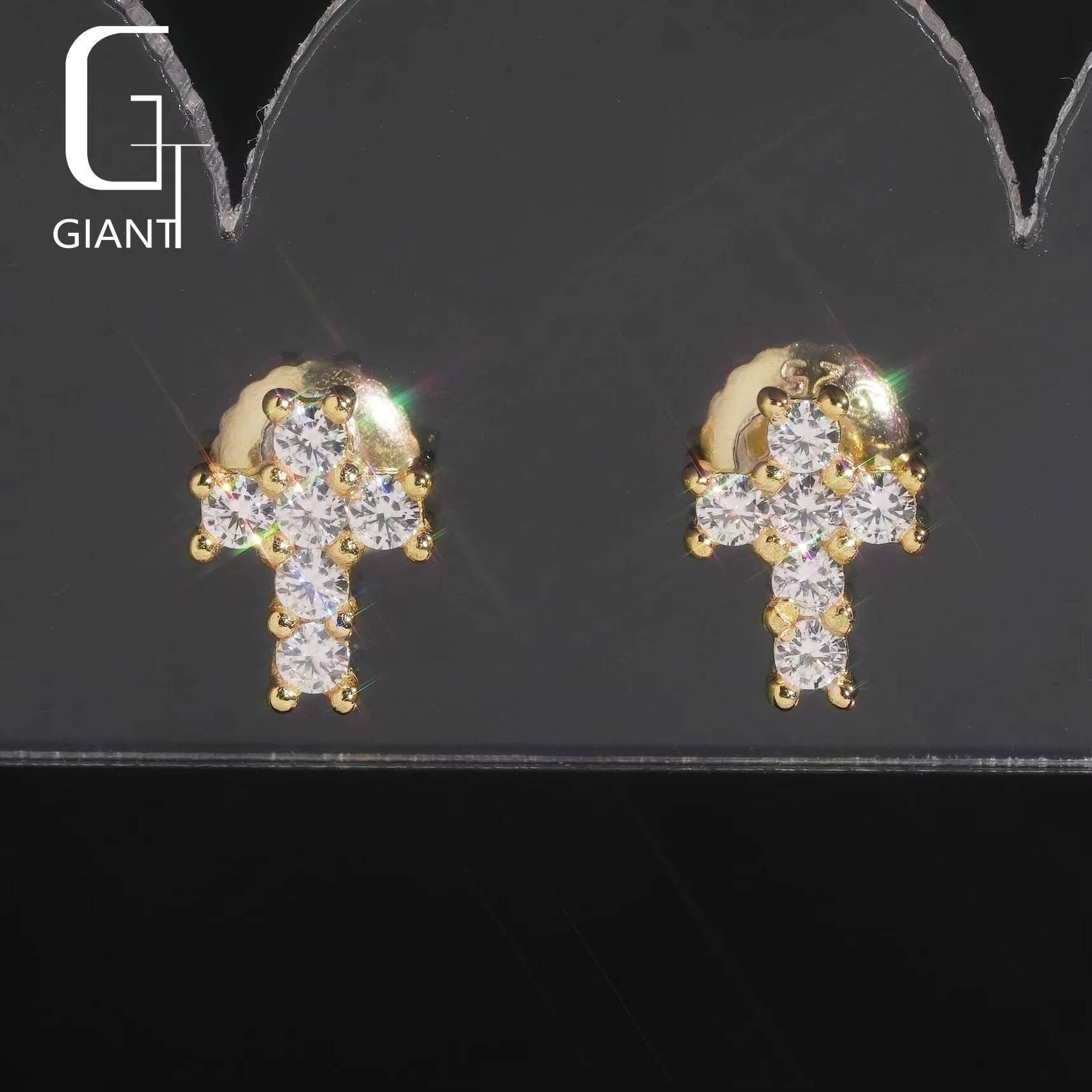 USA Warehouse Hip Hop 925 Silver Iced Out Diamond Screw Back Earrings VVS Moissanite Jewelry Cross Stud Earrings