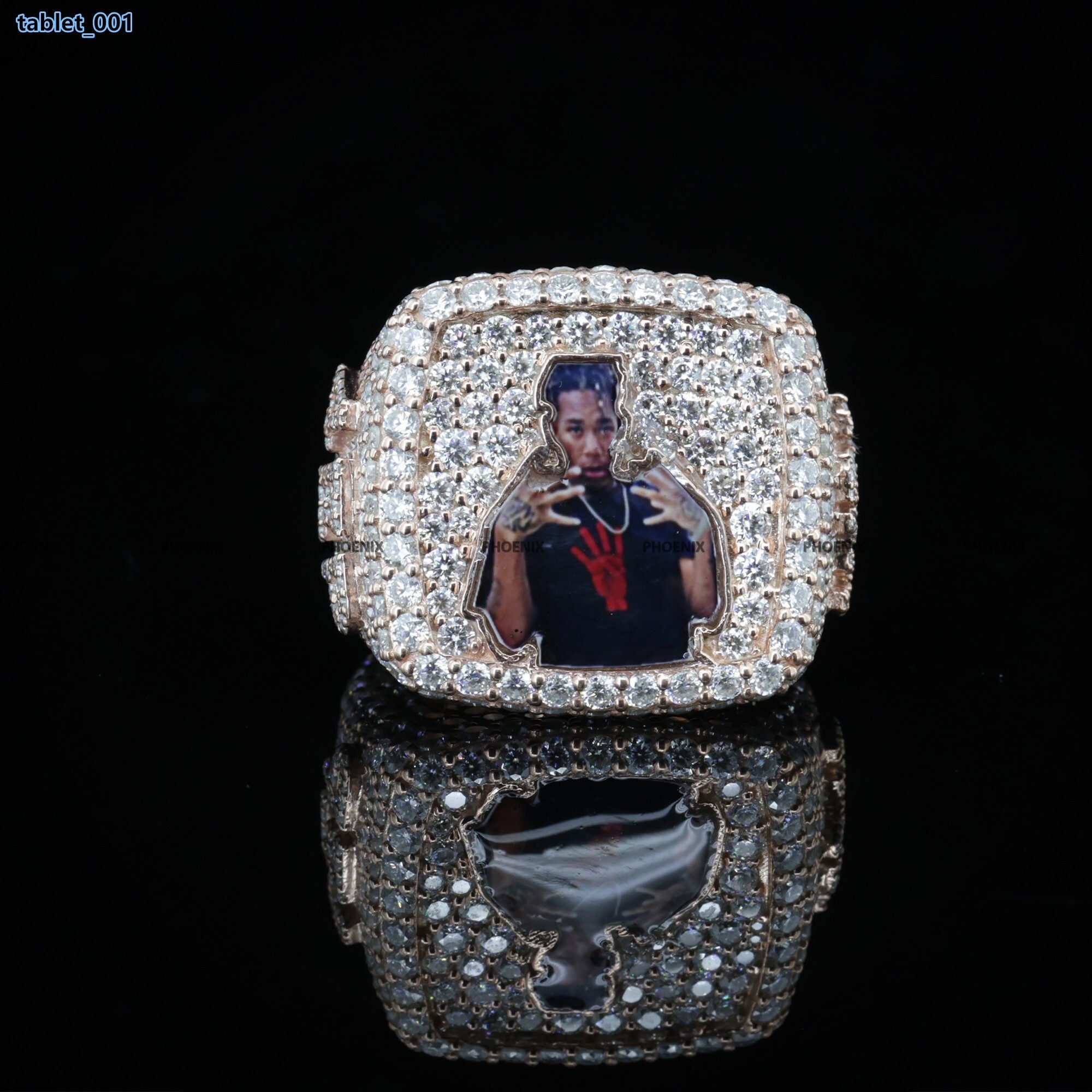 Customize Photo Iced Out Round Brilliant Cut VVS Bling Moissanite Rapper Hip Hop Custom HandMade Statement Ring Jewelry for Gift