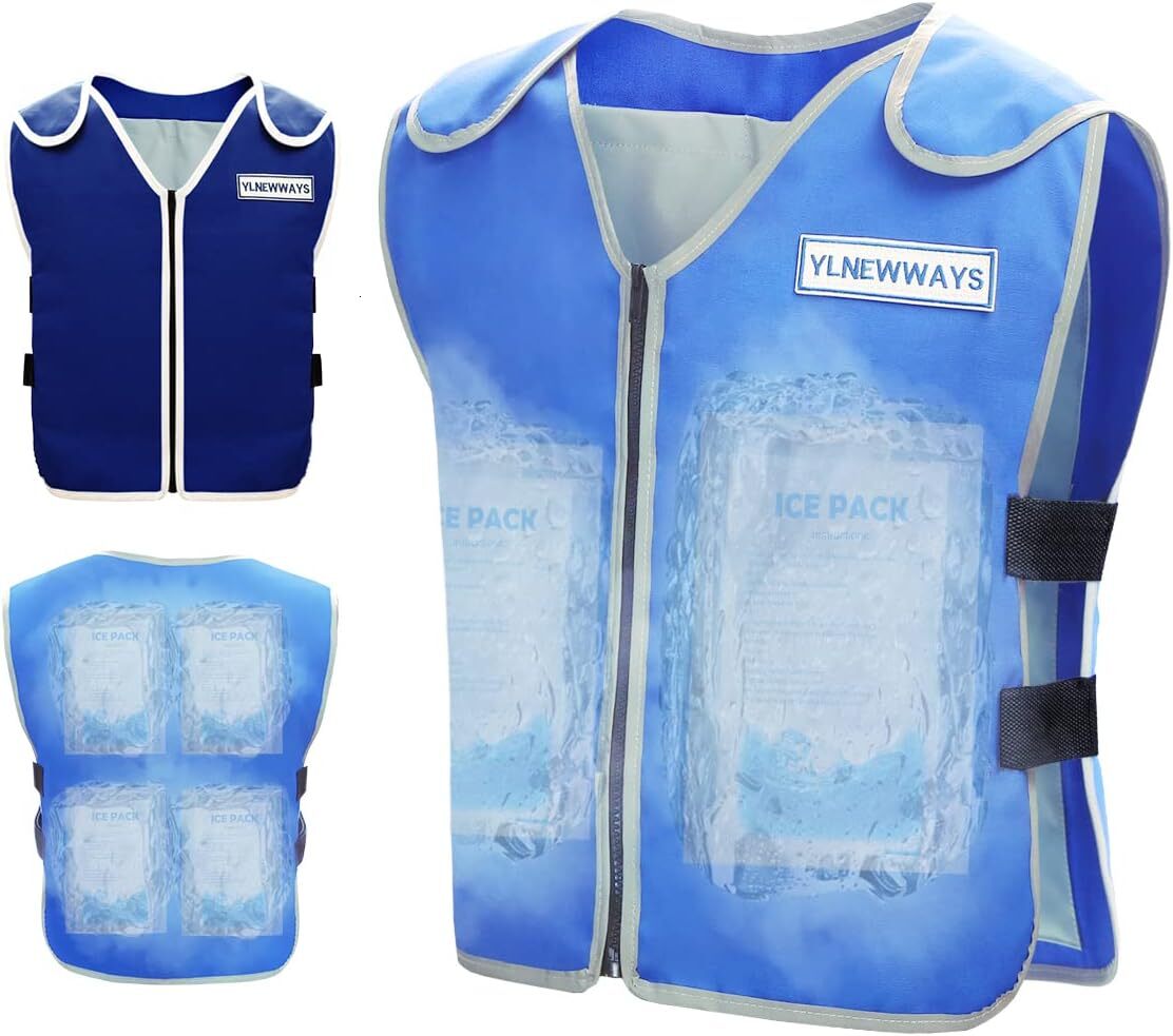 YLNEWWAYS Cooling Men&Women, Reflective Vest 24 PCS Ice Packs, Cool Jacket for Hot Weather with Pockets, Unisex Adult Workout Apparel