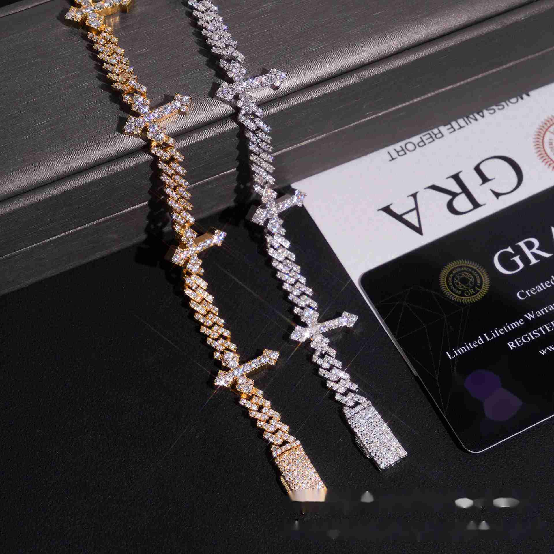 Temu Cuban chain single row stone 6mm fully inlaid with s925 silver moissanite cross Cuban chain accessory